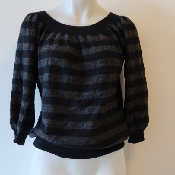 AUTUMN CASHMERE BLACK GREY STRIPED SWEATER SZ S * - Picture 3 of 6